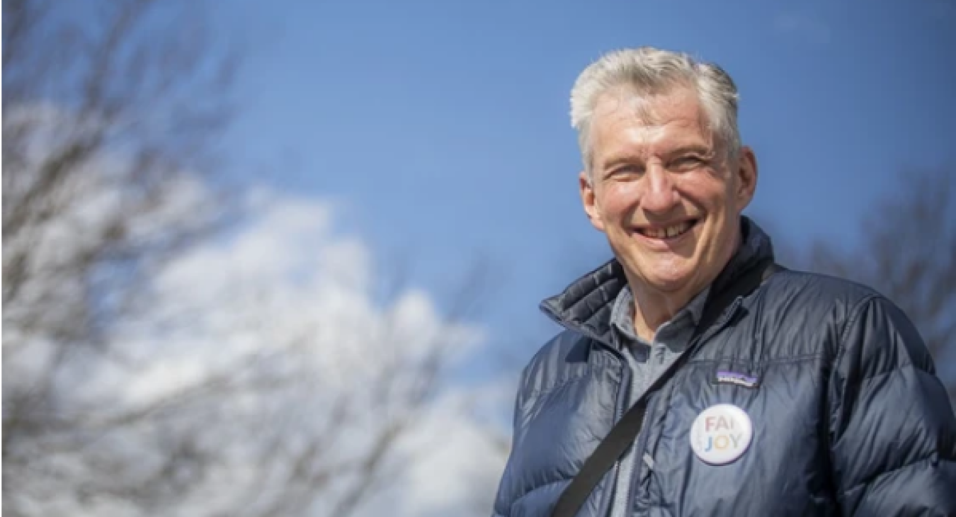 Bruce Fanjoy, in early April, campaigning in his riding